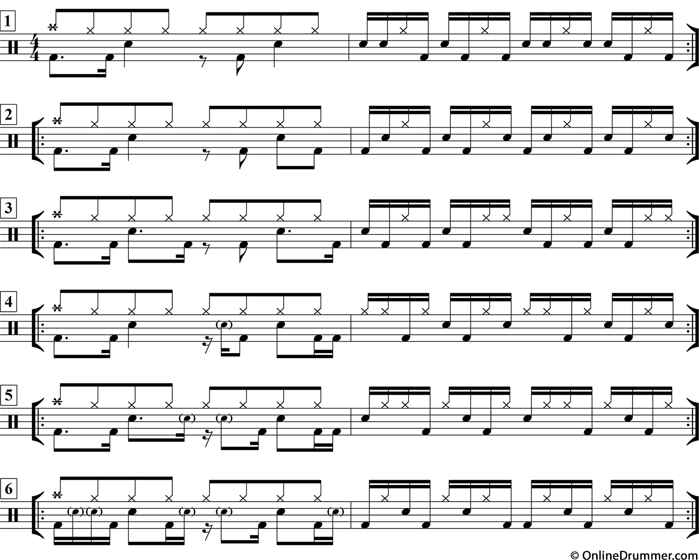 Six Linear "Skeleton" Drum Fills