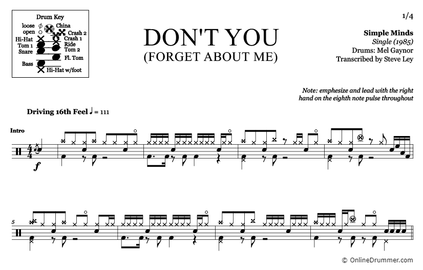 Don't You (Forget About Me) - Simple Minds - Drum Sheet Music