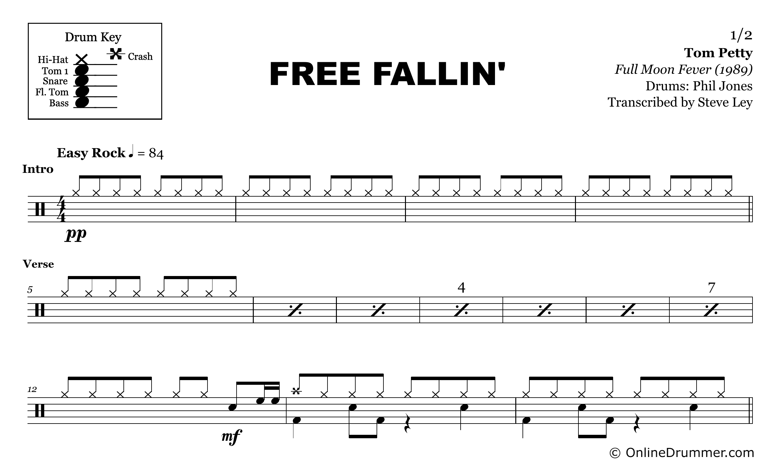 Free Fallin' - Tom Petty - Drum Sheet Music