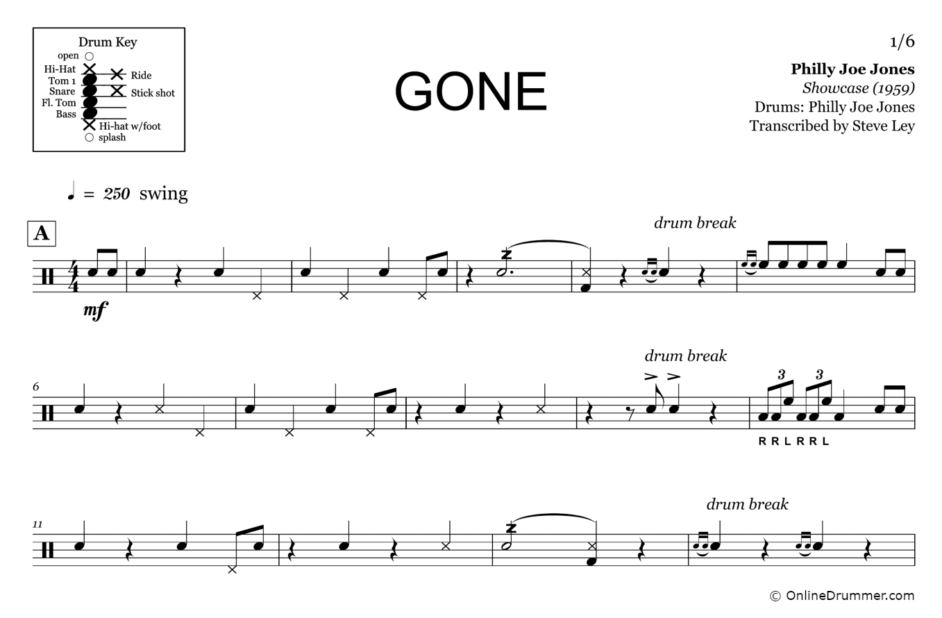 Gone - Philly Joe Jones - Drum Sheet Music