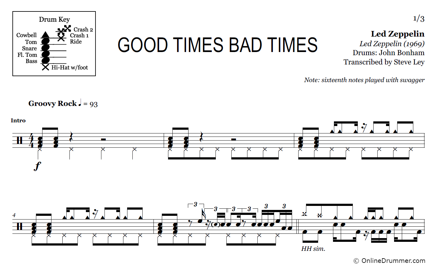 Good Times Bad Times - Led Zeppelin - Drum Sheet Music
