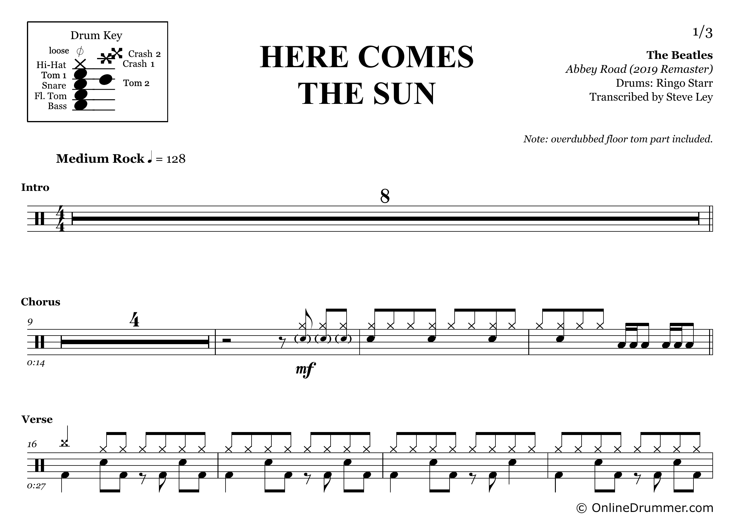 Here Comes the Sun - The Beatles - Drum Sheet Music