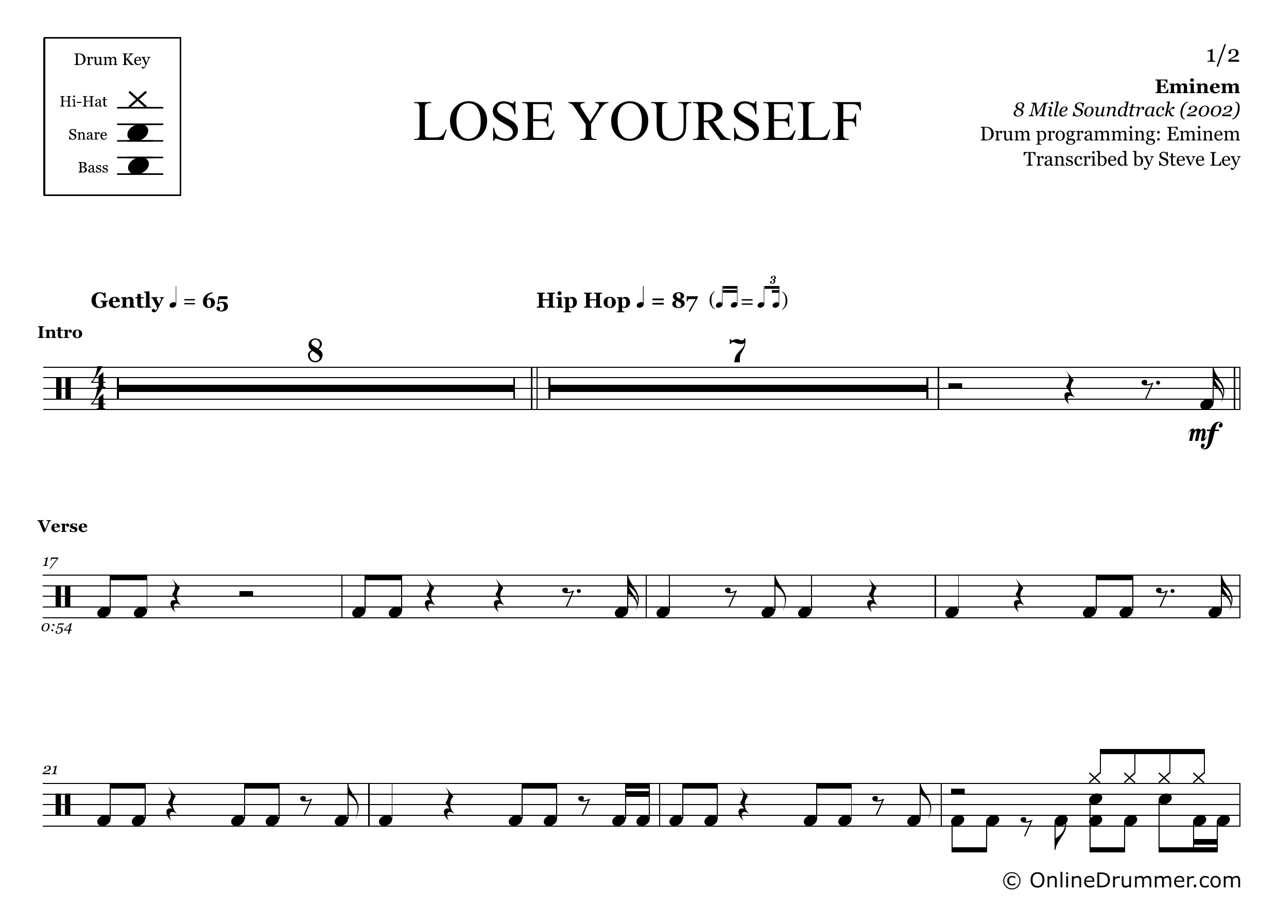 Lose Yourself - Eminem - Drum Sheet Music