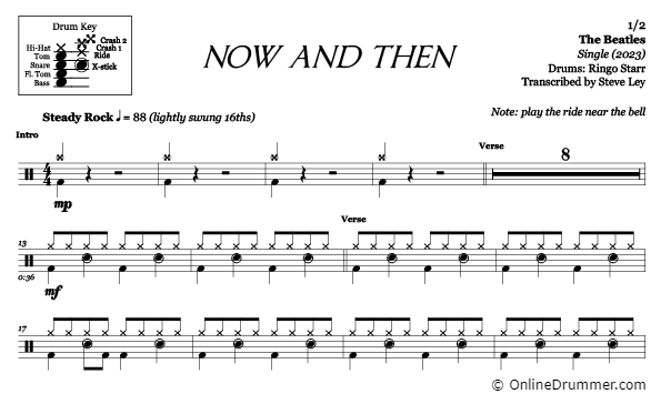 Now and Then - The Beatles - Drum Sheet Music
