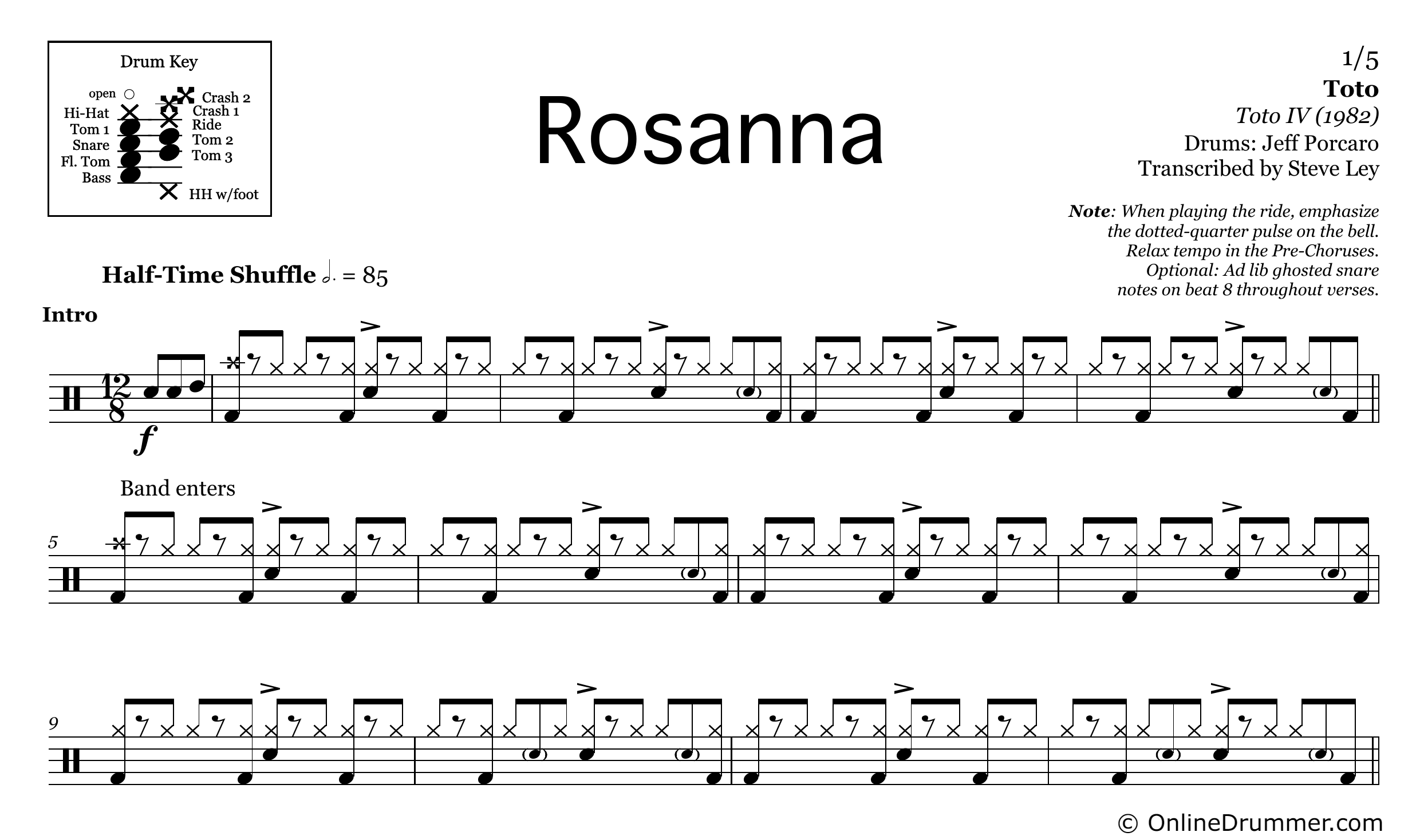 Rosanna - Toto - Drum Sheet Music