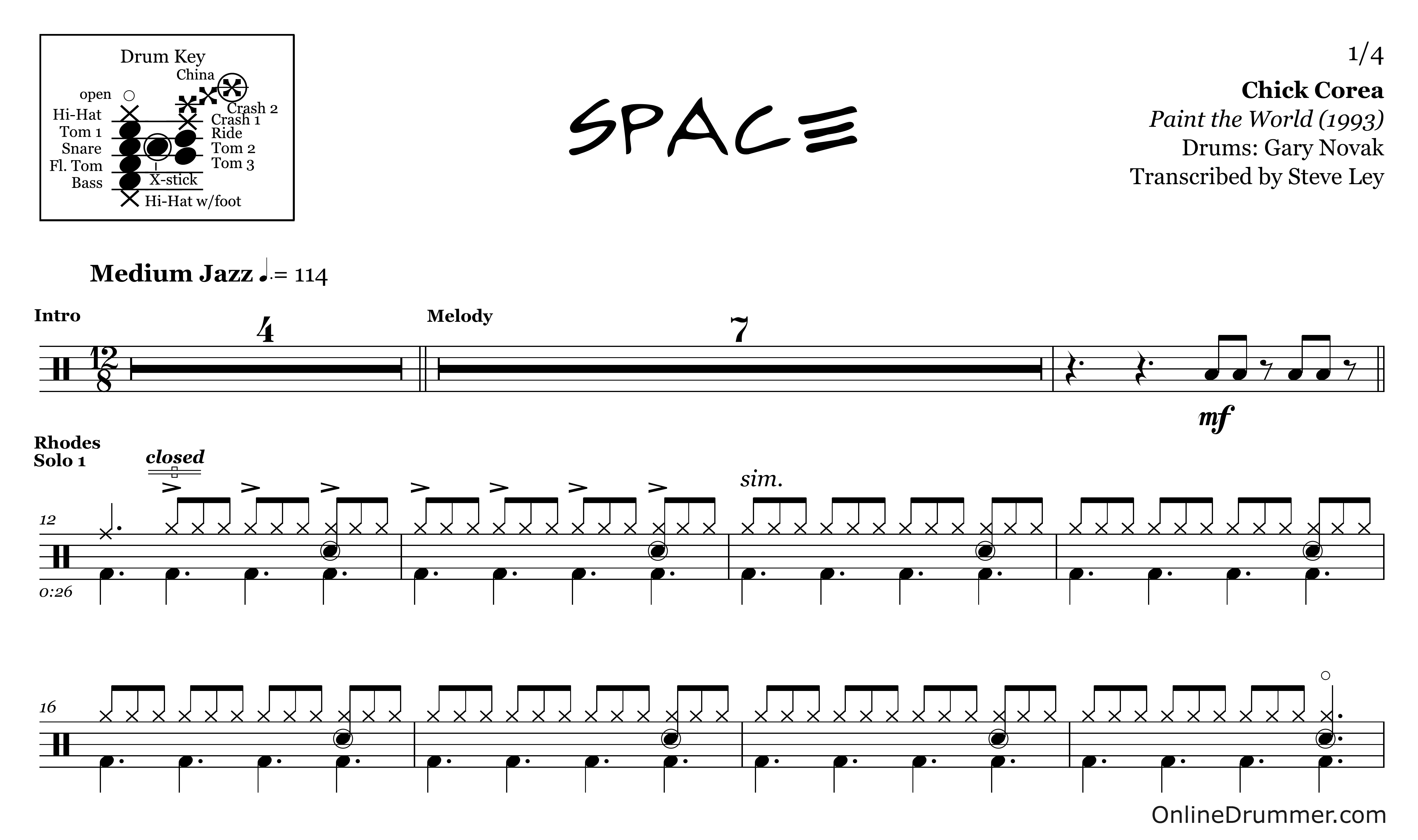 Space - Chick Corea - Drum Sheet Music