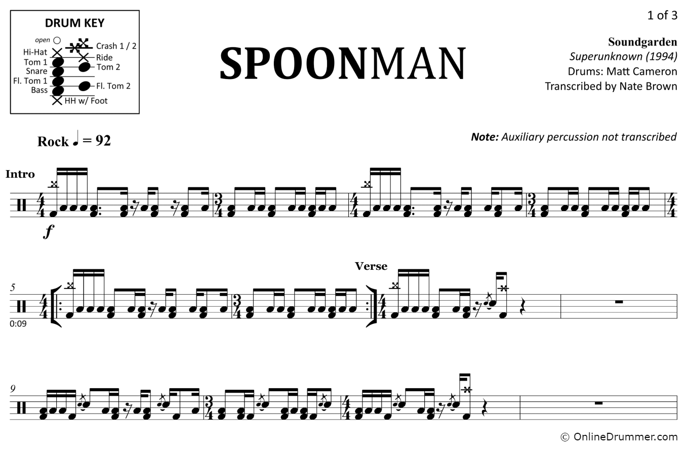Spoonman - Soundgarden - Drum Sheet Music