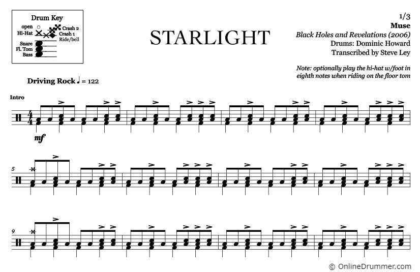 Starlight - Muse - Drum Sheet Music