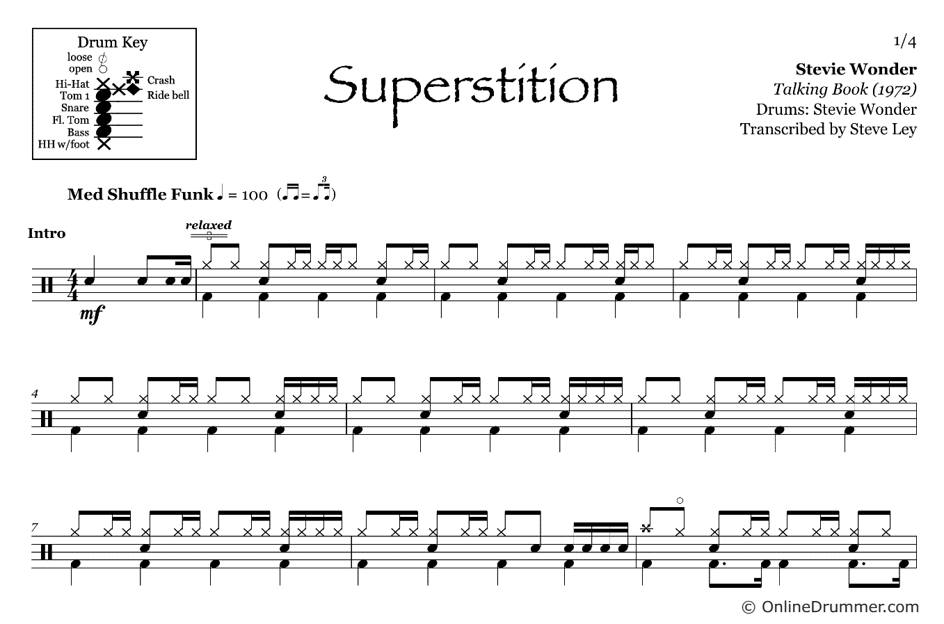 Superstition - Stevie Wonder - Drum Sheet Music