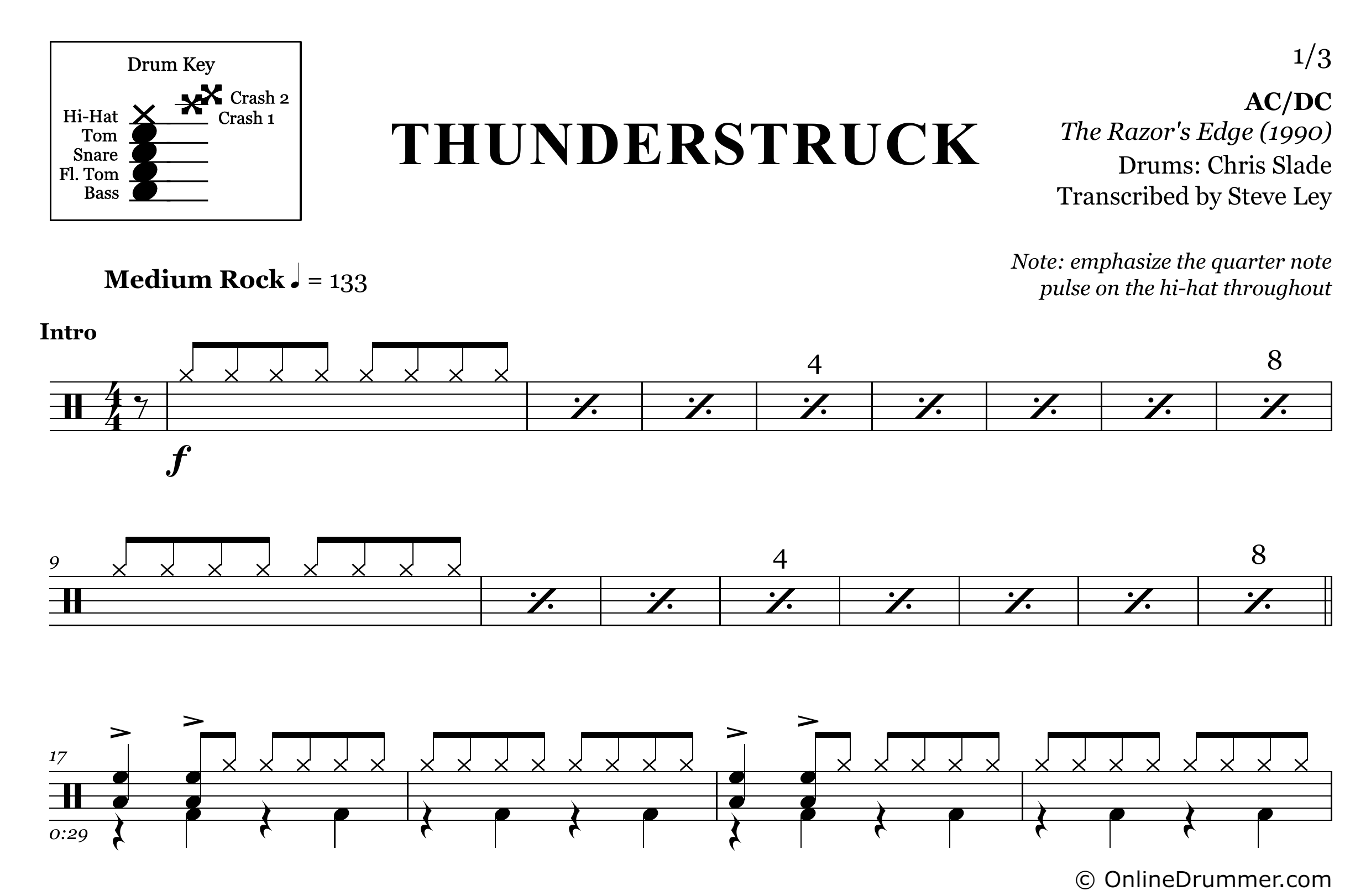 Thunderstruck - ACDC - Drum Sheet Music
