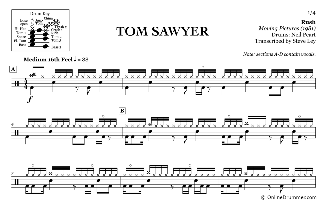 Tom Sawyer - Rush - Drum Sheet Music