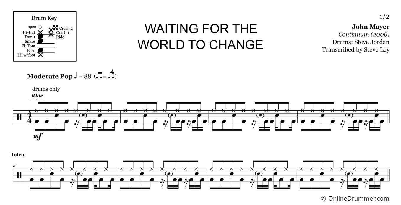 Waiting for the World to Change - John Mayer - Drum Sheet Music