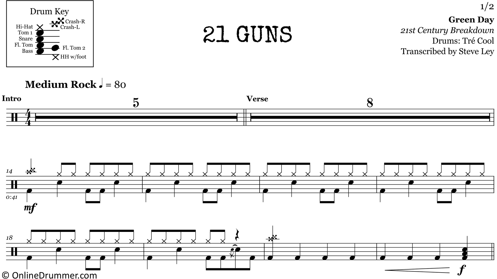 21 Guns - Green Day - Drum Sheet Music
