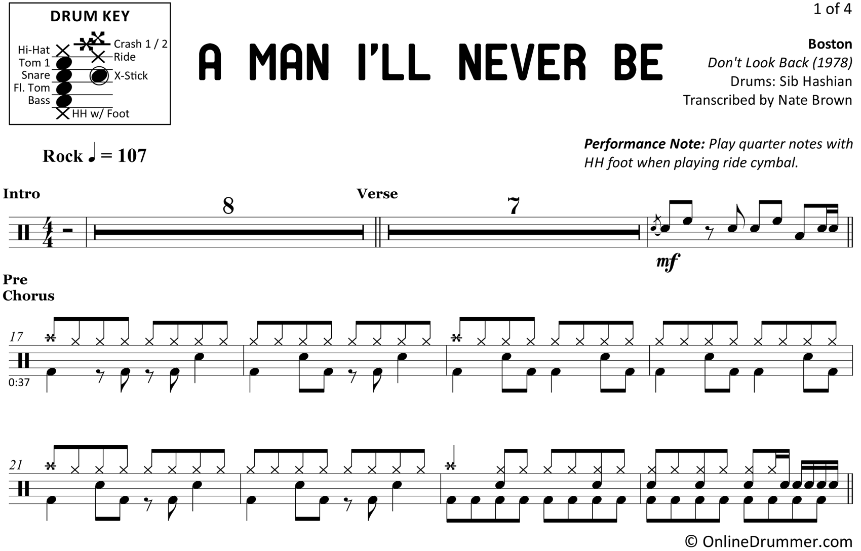 A Man I'll Never Be - Boston - Drum Sheet Music