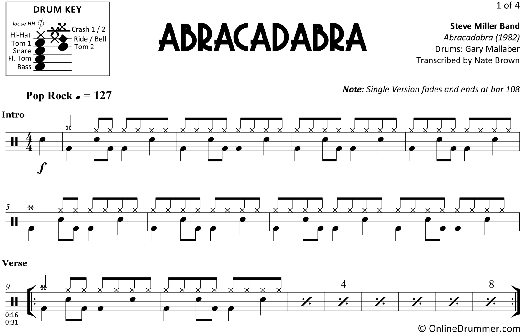 Abracadabra - Steve Miller Band - Drum Sheet Music