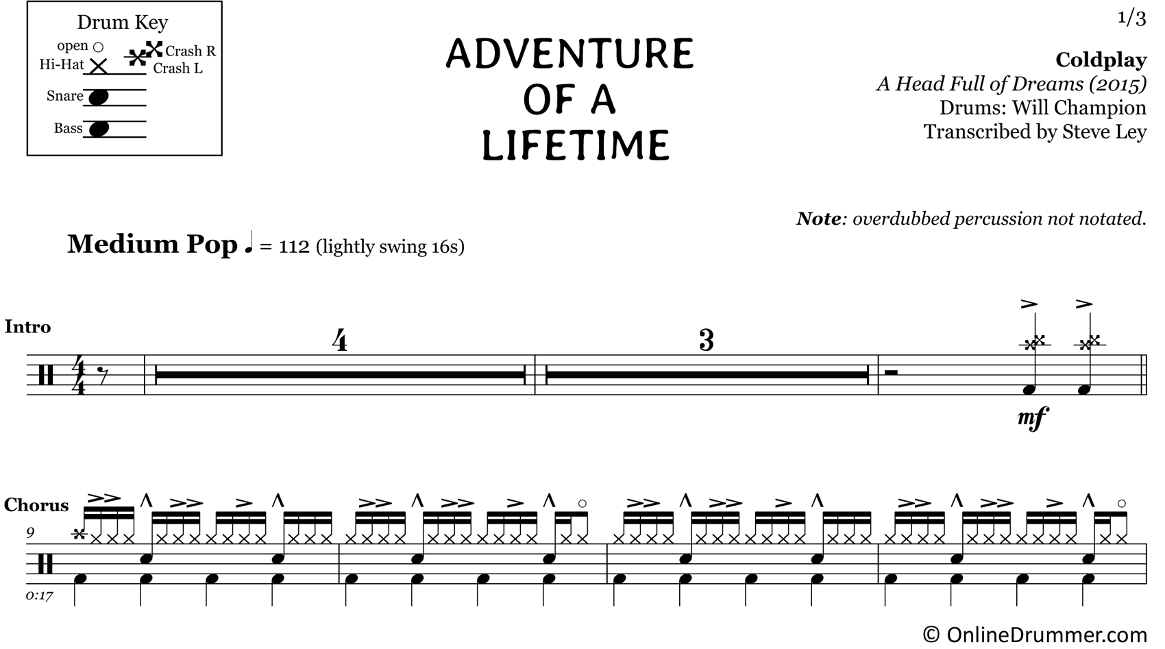 Adventure of a Lifetime - Coldplay - Drum Sheet Music