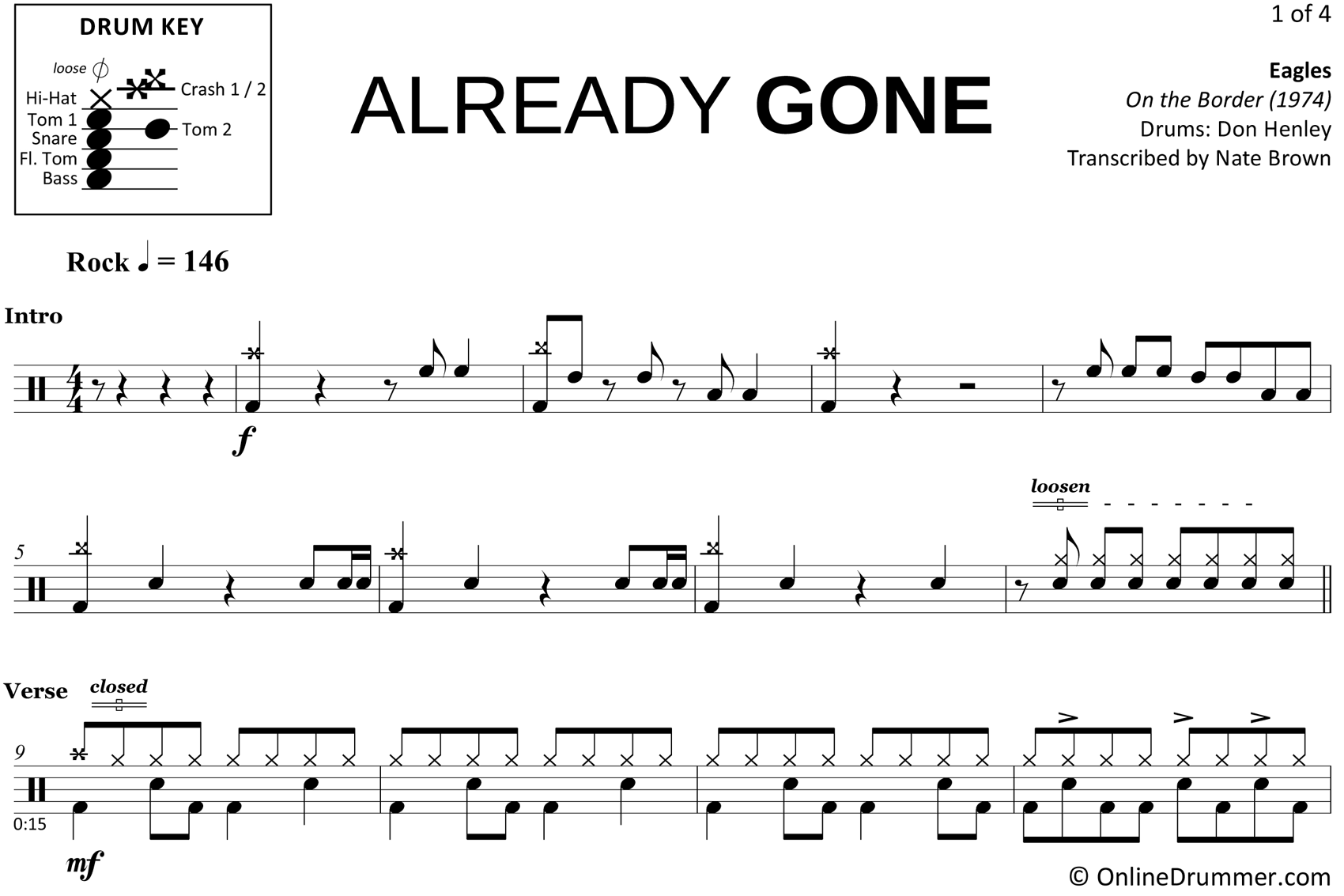 Already Gone - Eagles - Drum Sheet Music
