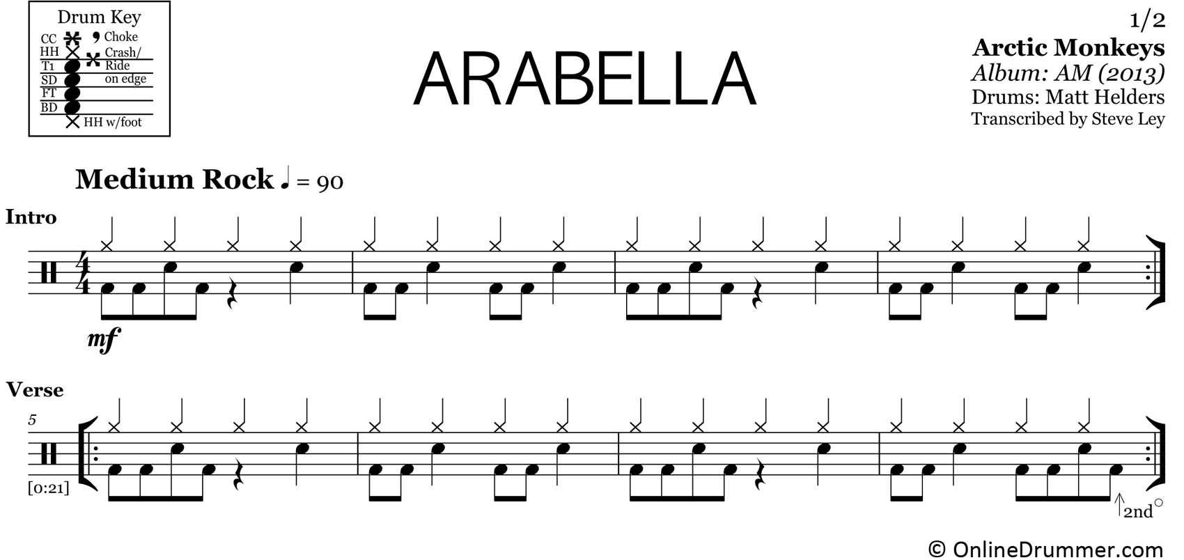 Arabella - Arctic Monkeys - Drum Sheet Music