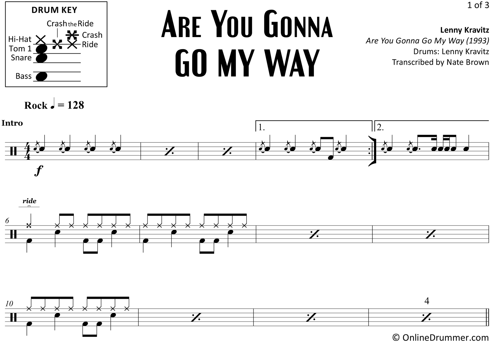 Are You Gonna Go My Way - Lenny Kravitz - Drum Sheet Music