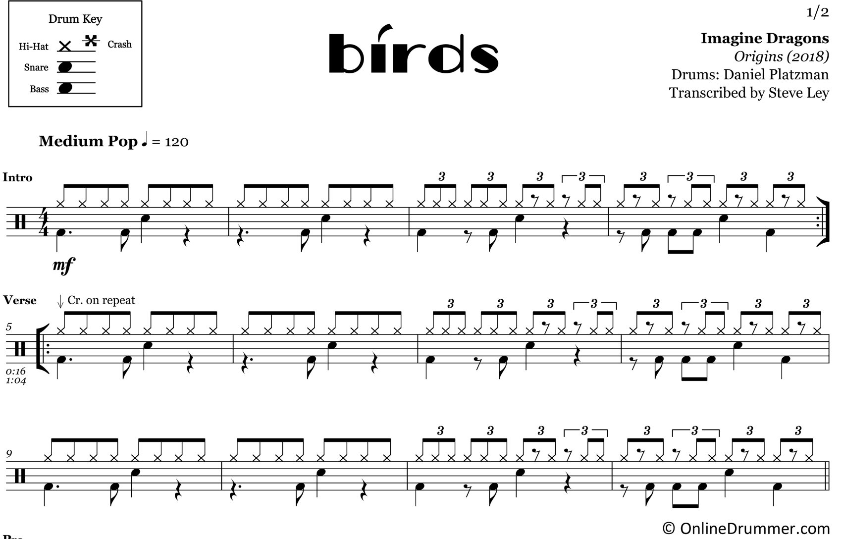 Birds - Imagine Dragons - Drum Sheet Music