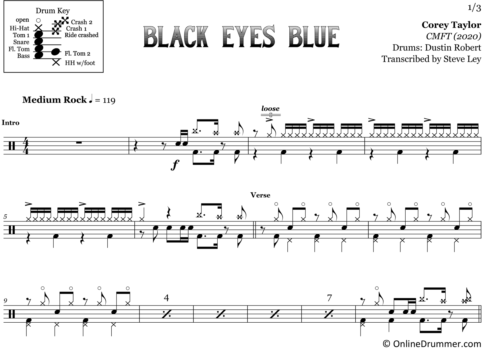 Black Eyes Blue - Corey Taylor - Drum Sheet Music