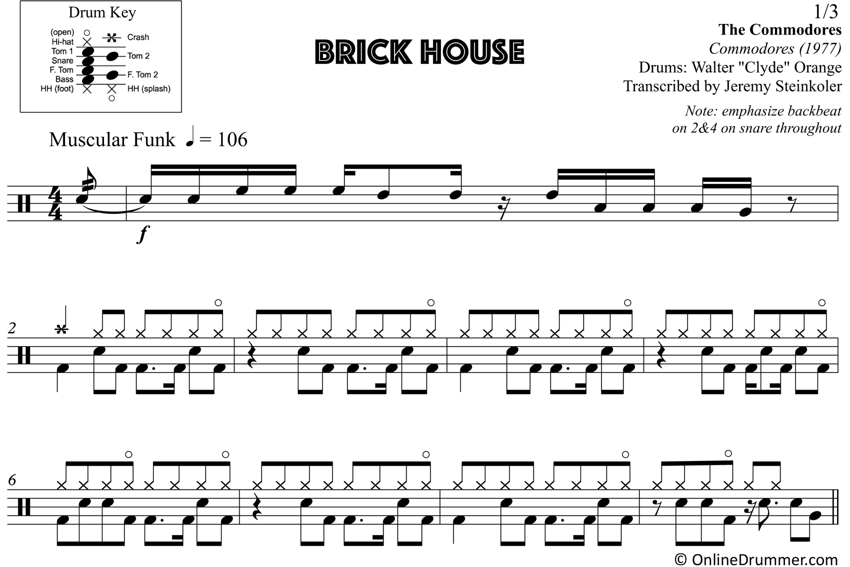 Brick House - Commodores - Drum Sheet Music