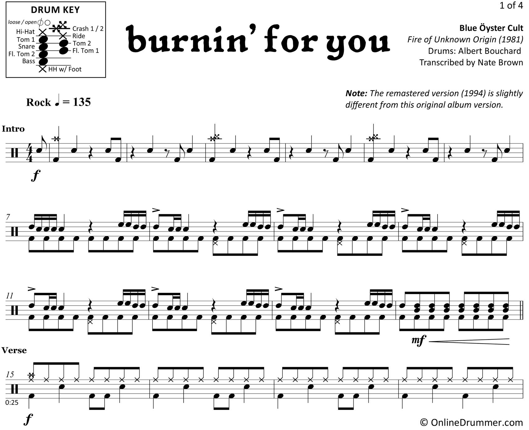 Burnin' for You - Blue Öyster Cult - Drum Sheet Music