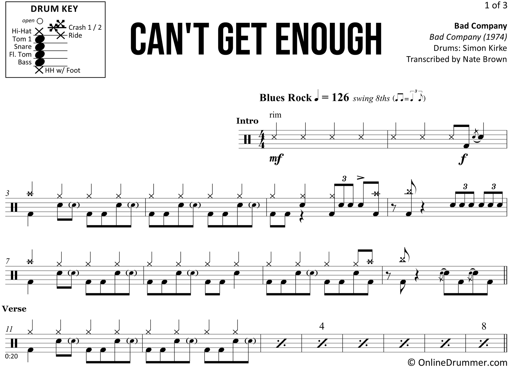 Can't Get Enough - Bad Company - Drum Sheet Music
