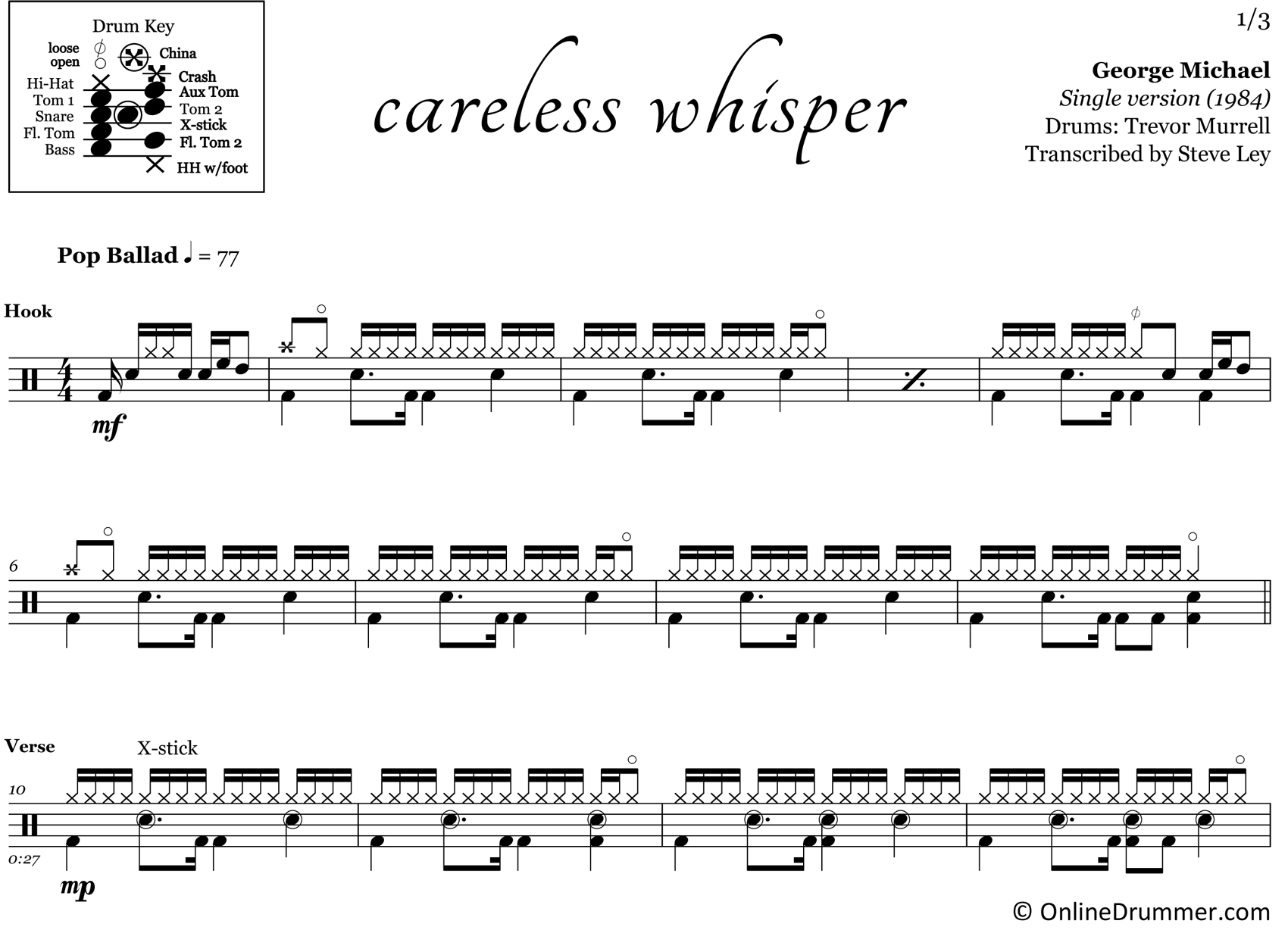 Careless Whisper - George Michael - Drum Sheet Music