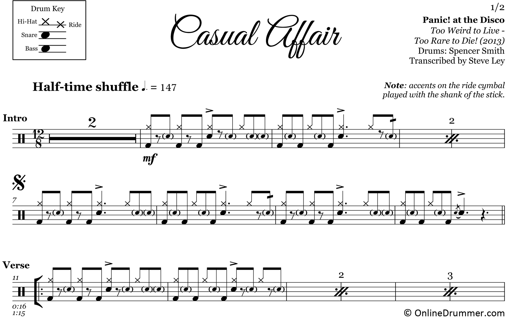 Casual Affair - Panic! At The Disco - Drum Sheet Music