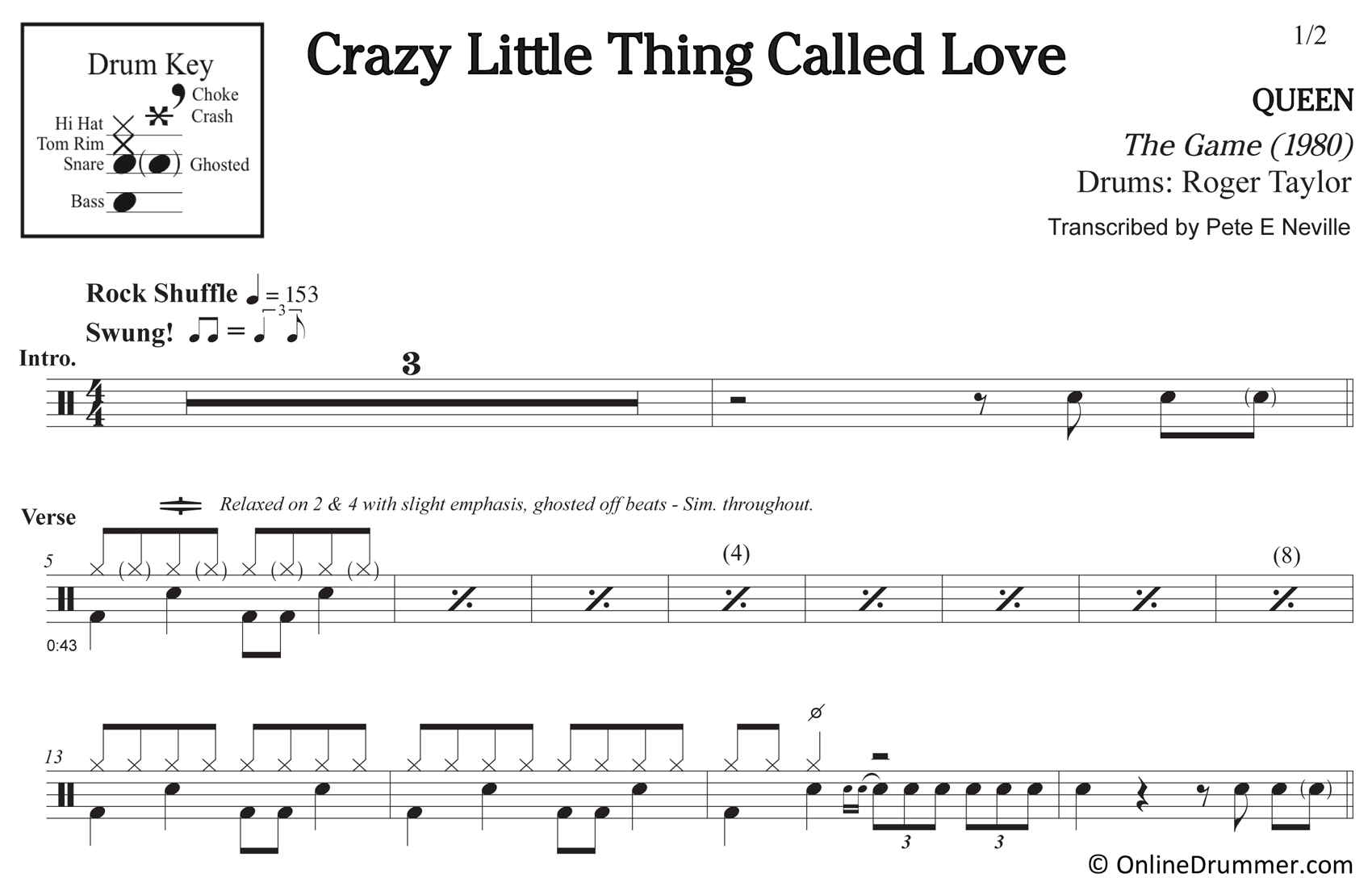 Crazy Little Thing Called Love - Queen -Drum Sheet Music