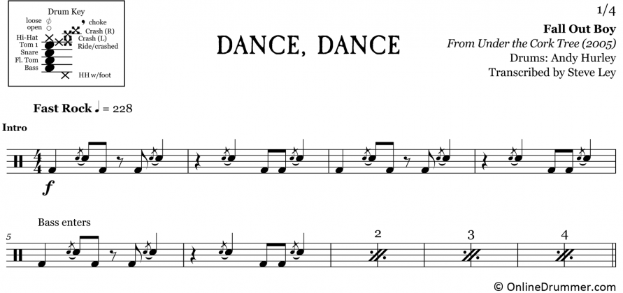 Dance, Dance - Fall Out Boy - Drum Sheet Music
