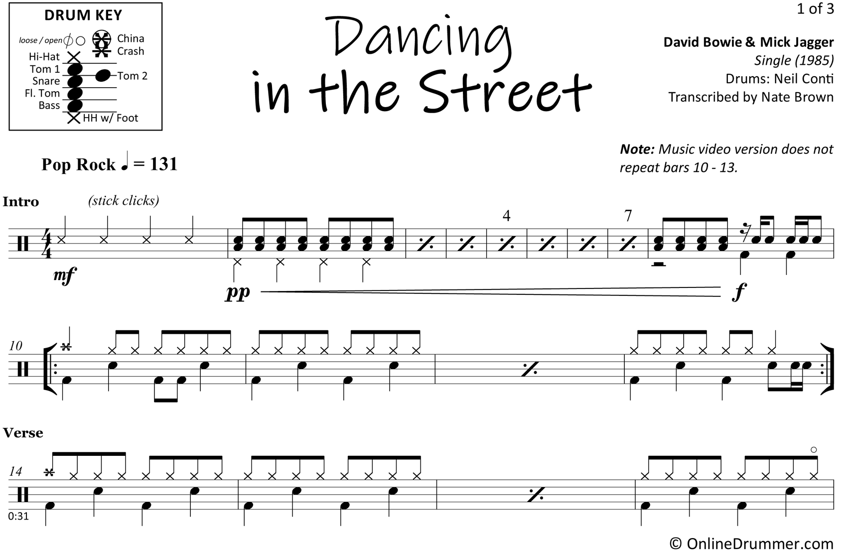 Dancing in the Street - David Bowie & Mick Jagger - Drum Sheet Music