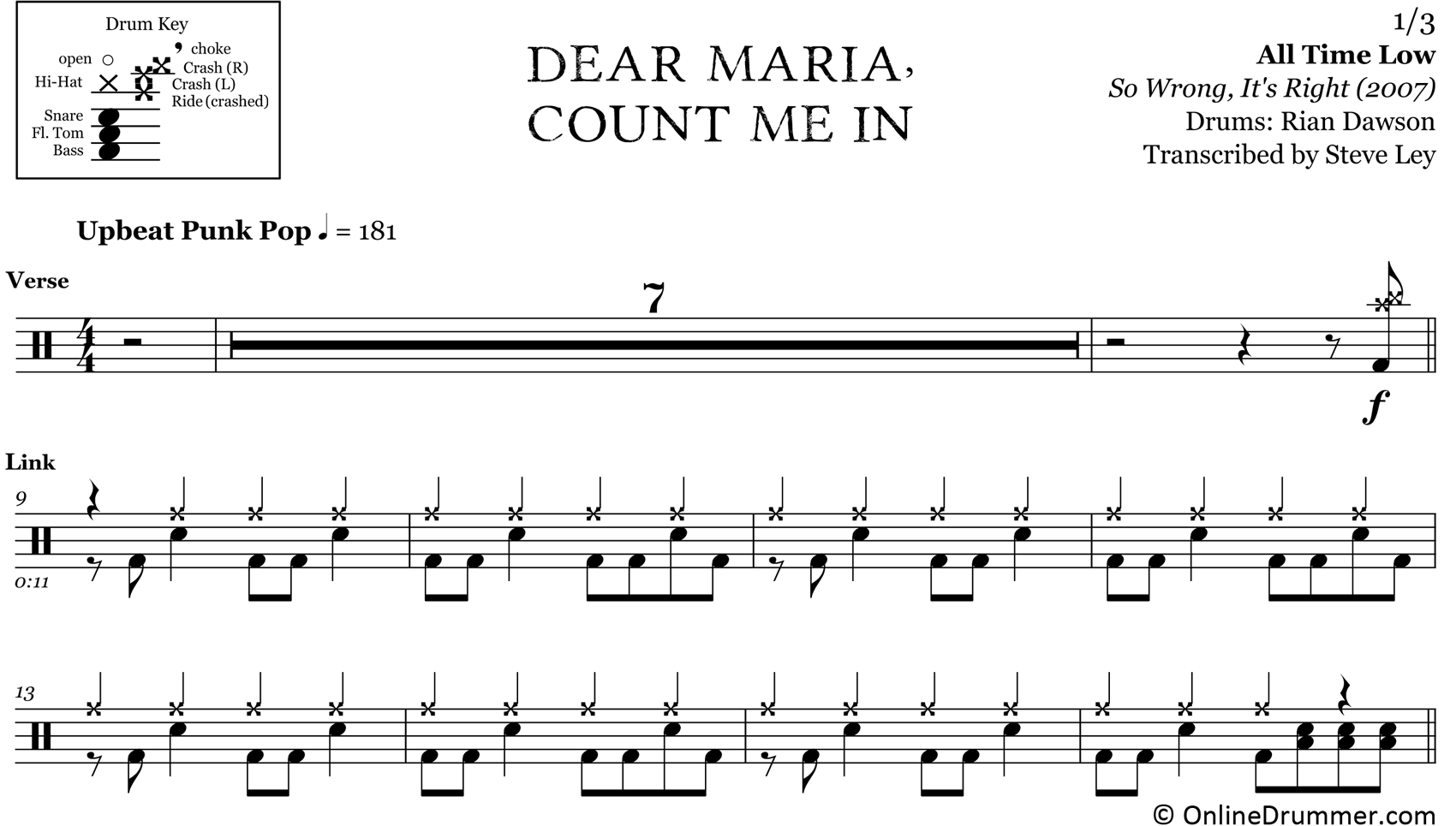 Dear Maria, Count Me In - All Time Low - Drum Sheet Music