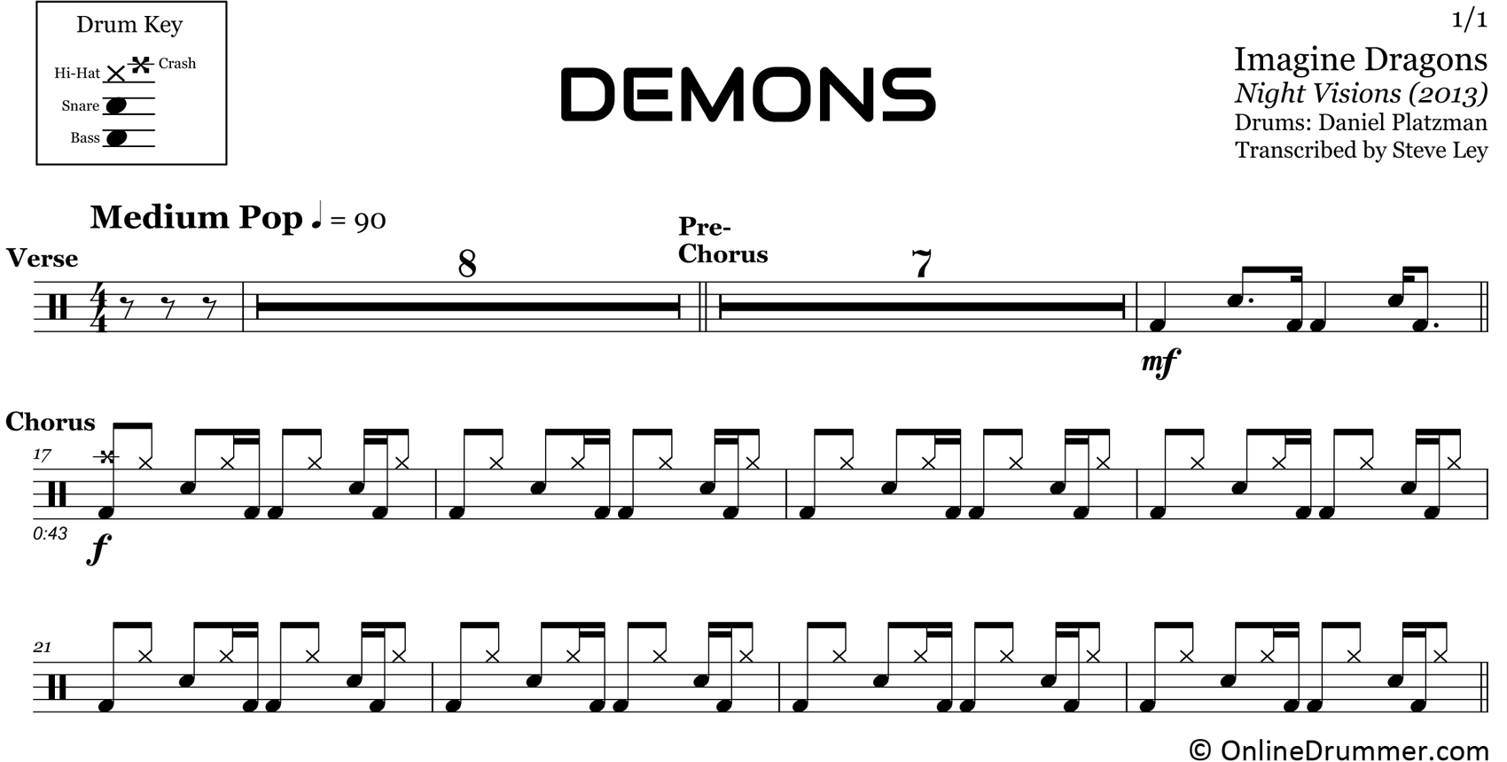 Demons - Imagine Dragons - Drum Sheet Music
