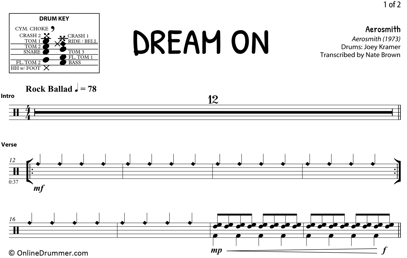 Dream On - Aerosmith - Drum Sheet Music