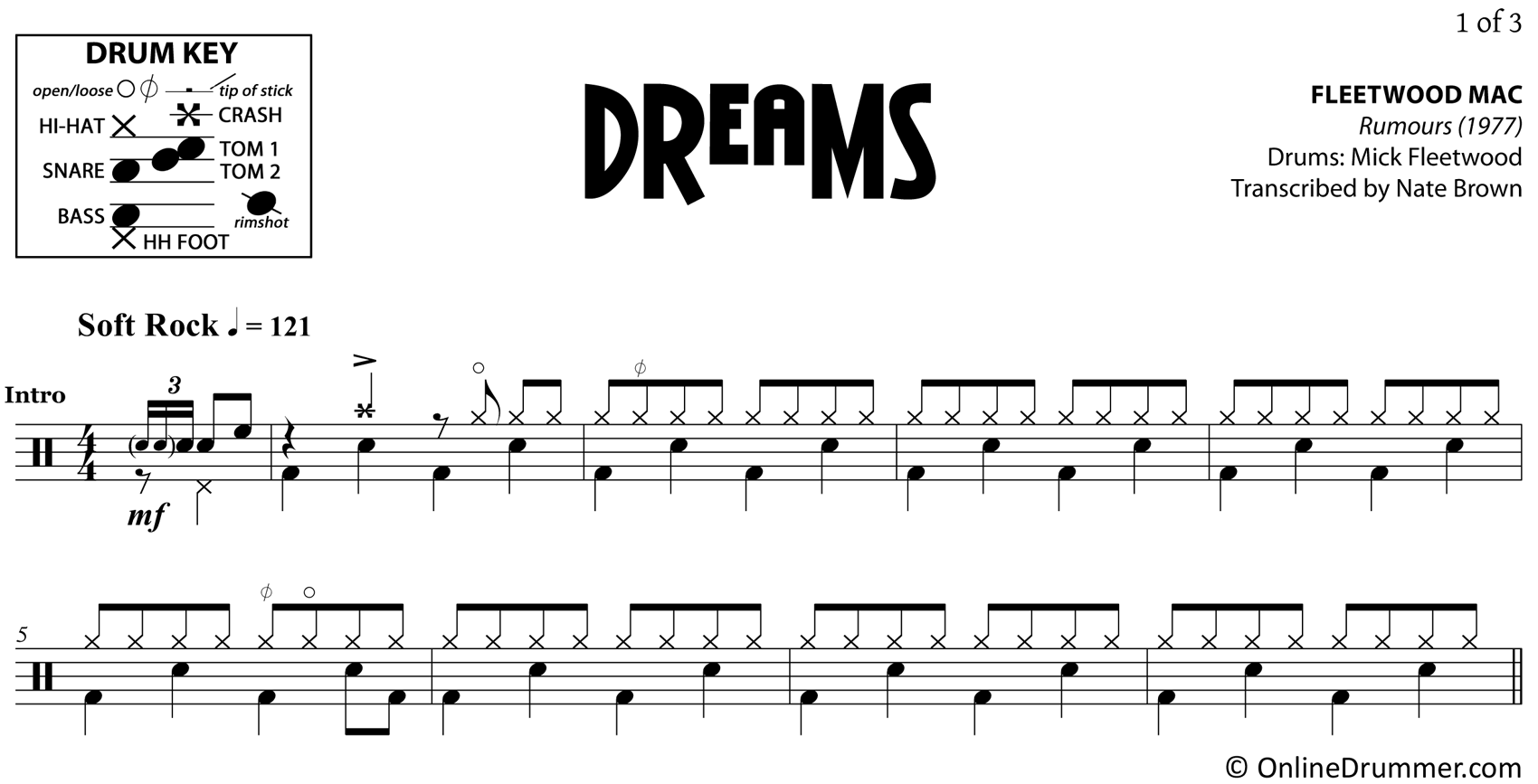 Dreams - Fleetwood Mac - Drum Sheet Music