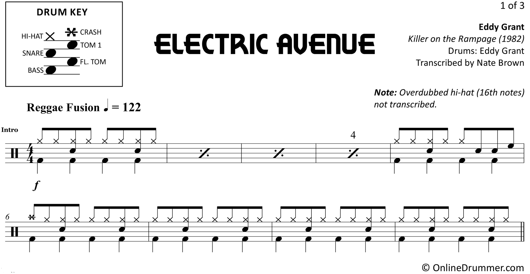 Electric Avenue - Eddy Grant - Drum Sheet Music
