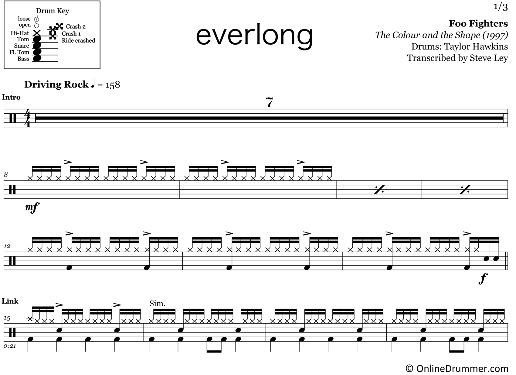 Everlong - Foo Fighters - Drum Sheet Music