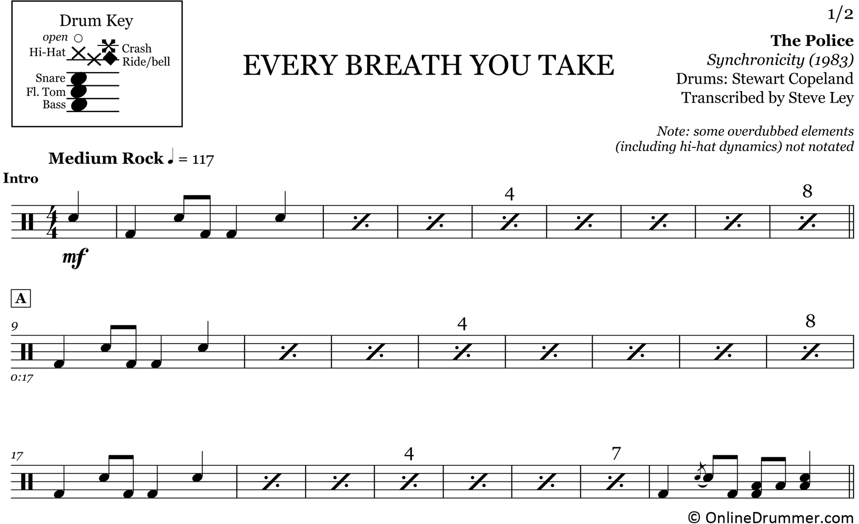 Every Breath You Take - The Police - Drum Sheet Music