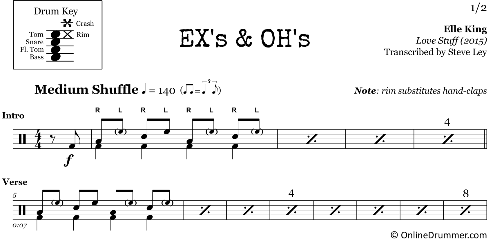 Ex's & Oh's - Elle King - Drum Sheet Music