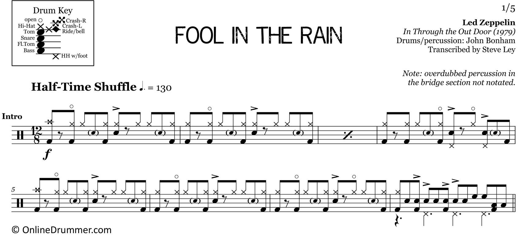 Fool In The Rain - Led Zeppelin - Drum Sheet Music