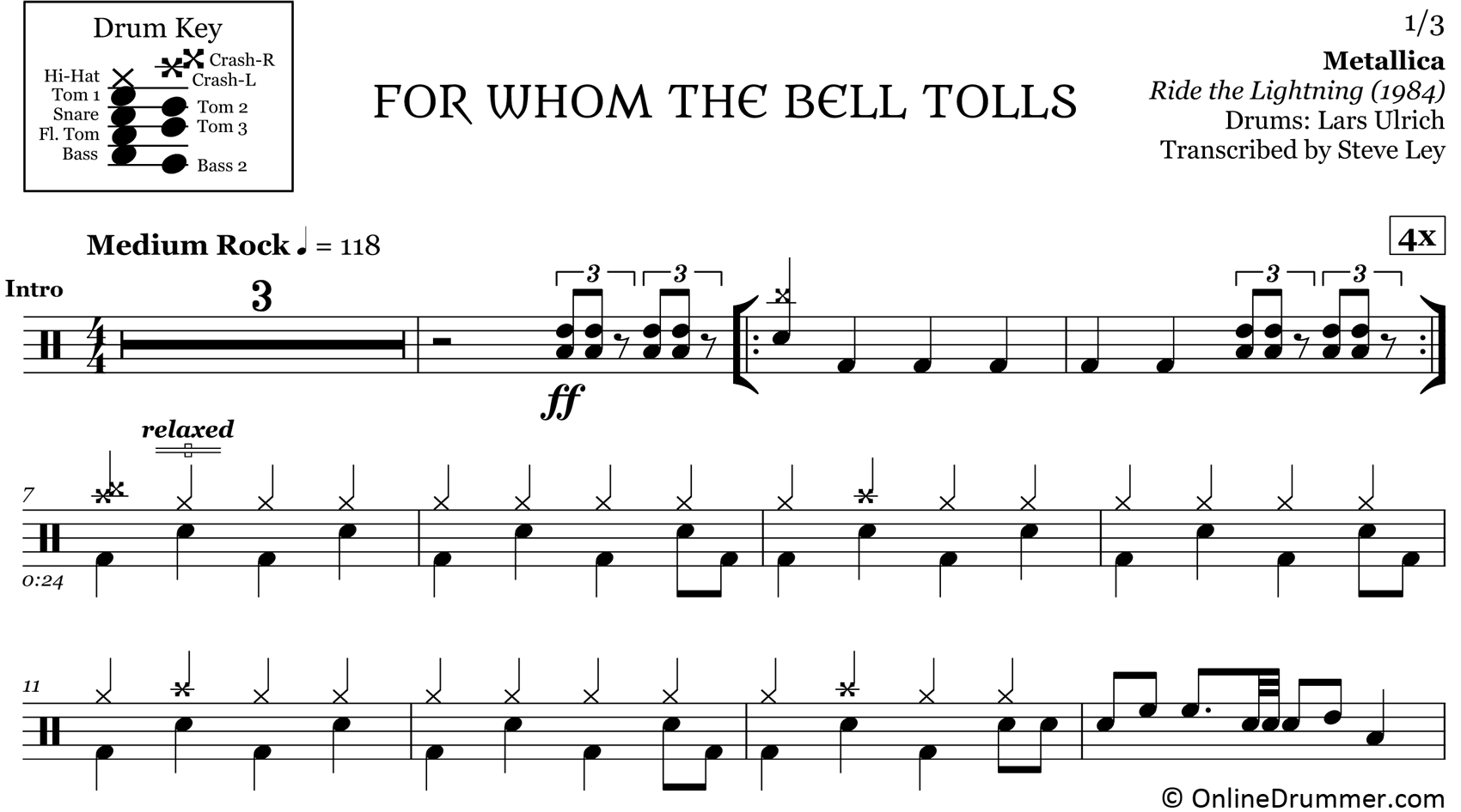 For Whom The Bell Tolls - Metallica - Drum Sheet Music