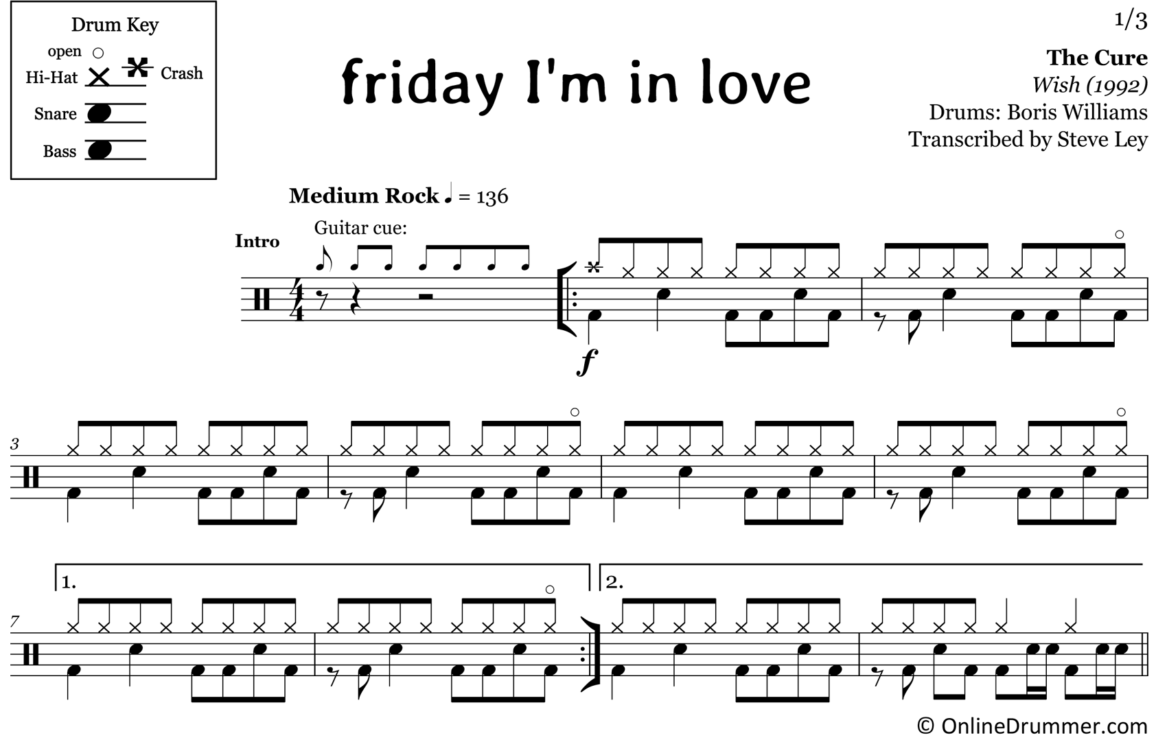 Friday I'm In Love - The Cure - Drum Sheet Music