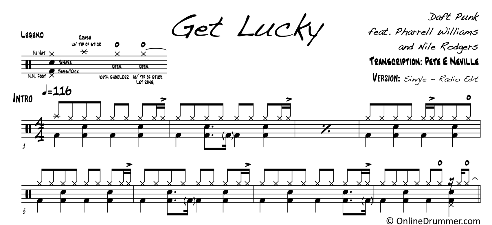 Get Lucky - Daft Punk - Drum Sheet Music