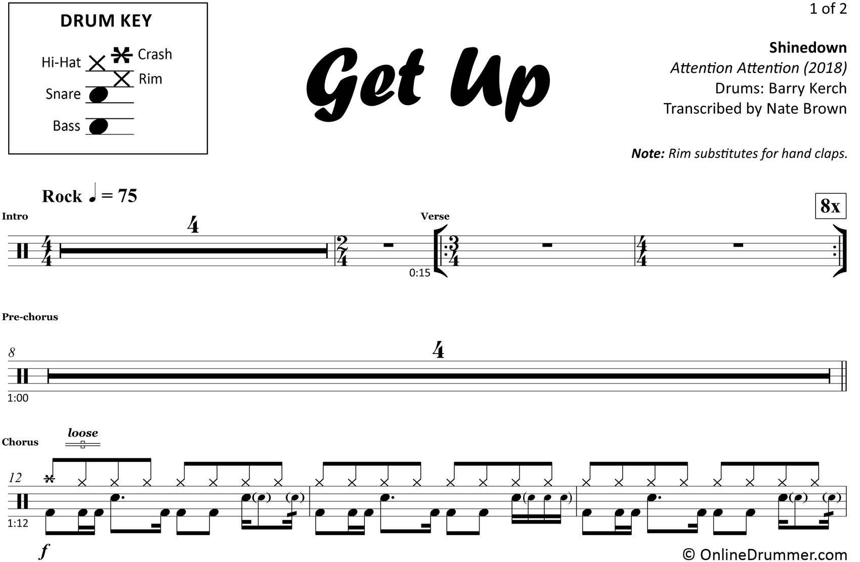 Get Up - Shinedown - Drum Sheet Music