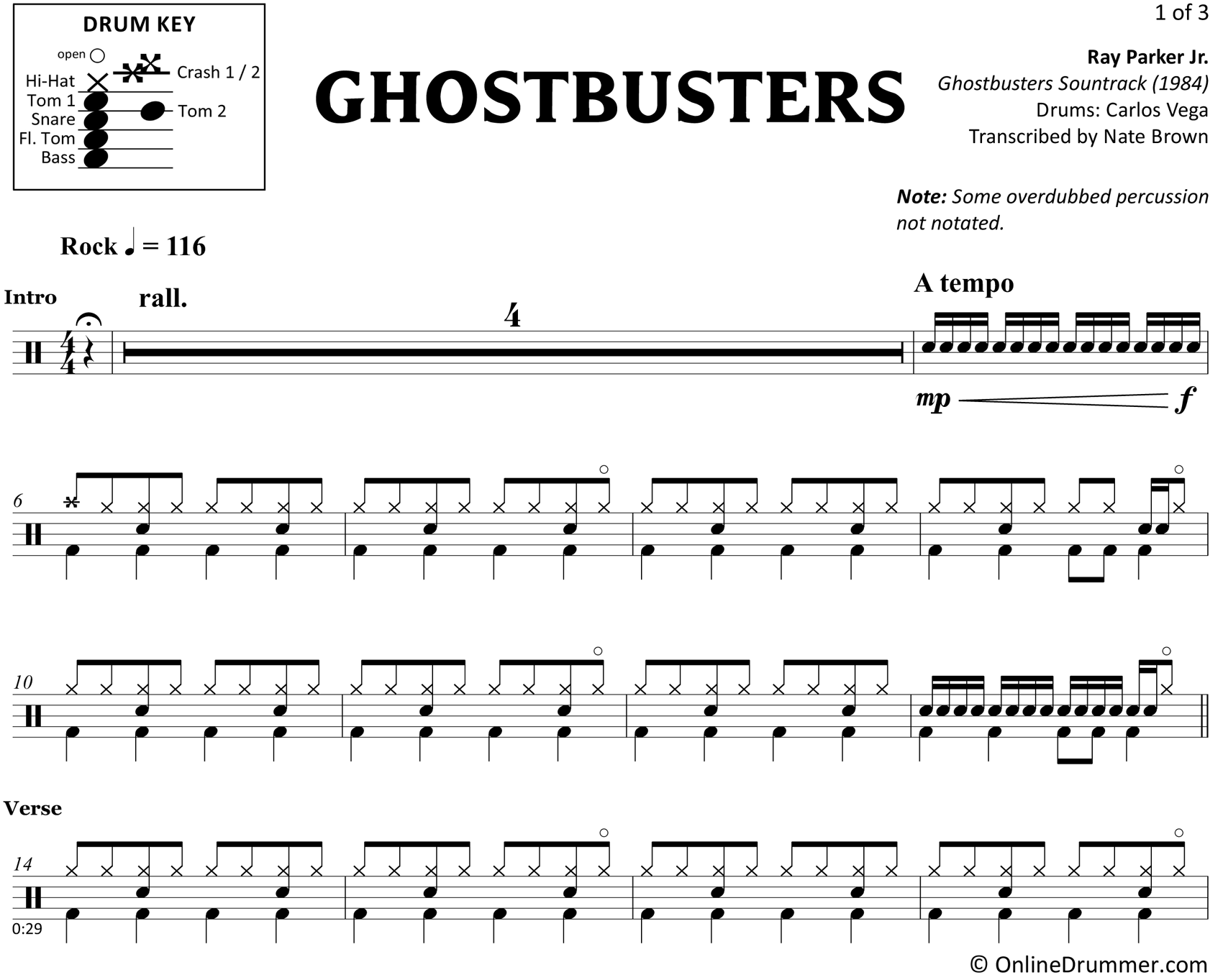 Ghostbusters - Ray Parker Jr. - Drum Sheet Music