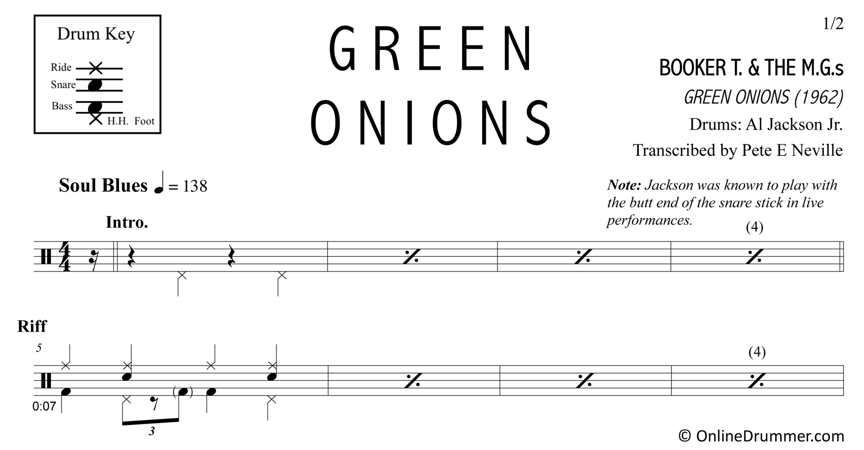 Green Onions - Booker T. & The M.G.s - Drum Sheet Music