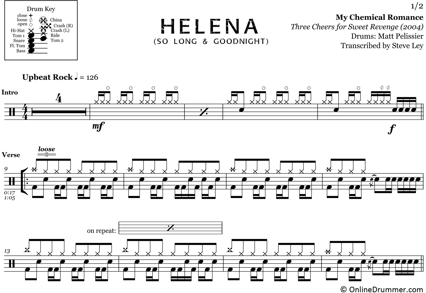 Helena (So Long & Goodnight) - My Chemical Romance - Drum Sheet Music