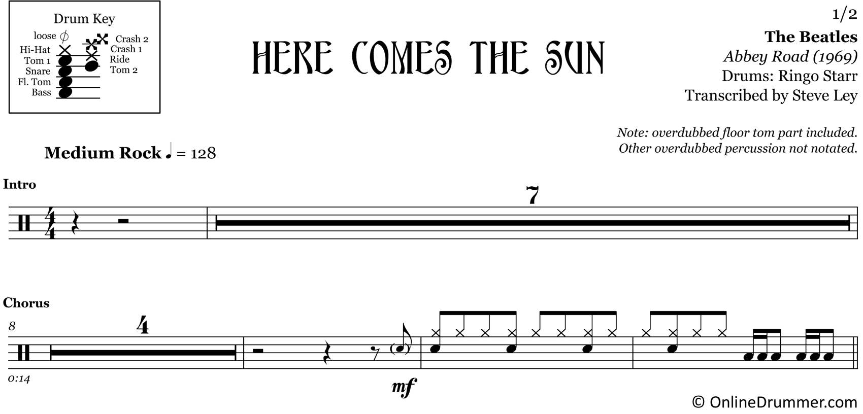 Here Comes The Sun - The Beatles - Drum Sheet Music